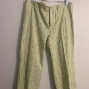 She Wear the Pants Green with Pink/Brown striping wide leg crop pants, size 14